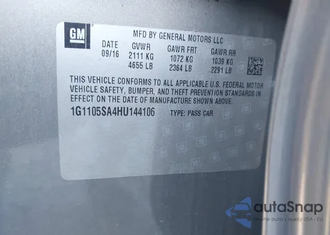 2017 Chevrolet Impala 1Lt z USA, uszkodzony, nr VIN 1G1105SA4HU144106